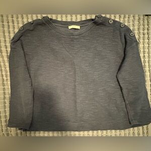 Button-Shoulder Crewneck Top - Slate Gray